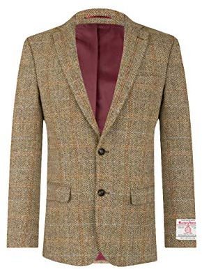 Dobell Harris Tweed Mens Brown Windowpane Check Suit Jacket Regular Fit 100% Wool-38R