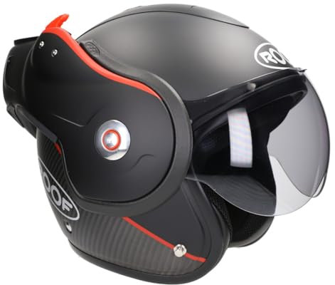 ROOF Helm Boxxer Carbon / Mattschwarz Größe M | Helder Vizier | Klapphelme | Ratsche | Carbon | geeignet für Mofa, Moped, Motorrad, Roller