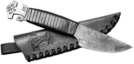 TOFERNER Coltello da caccia a lama fissa Coltello in acciaio Thor – Forgiato a mano & Vintage Look – Lama a punta ultra affilata – Elegante stile anticato – Inclusa custodia in vero cuoio