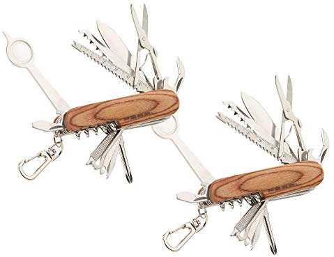 PEARL Multifunktionsmesser: 2er-Set 16in1-Multifunktions-Taschenmesser, Edelstahl, Echtholz-Griff (Camping-Messer, Multi-Messer zum Ausklappen, Multifunktion)