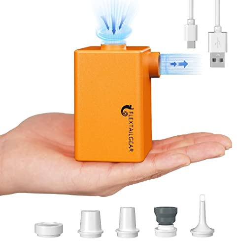 FLEXTAILGEAR MAX Pump Plus, Bomba de Aire Eléctrica Portátil, Bomba de Camping, Inflado/Desinflado Rápido de 300 L/min, Batería Recargable de 3600 mAh, Cama de Aire, Anillo de Flotación