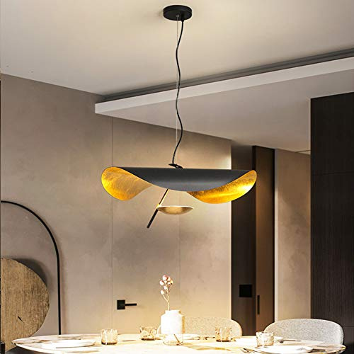 Blattgold Pendelleuchte Hut Pendellampe Schwarz Hängelampe LED Deckenleuchte Modern Loft Kronleuchter Wohnzimmer Esszimmer Küche Schlafzimmer Café Runde Hängend Deckenlampe