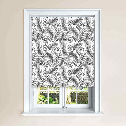 Lister Cartwright Monochrome Palm Leaf Blackout Roller Blinds Windows Easy Fit Child Safety Cut To Size Fixing Included Made to Measure (60 x 140 cm)
