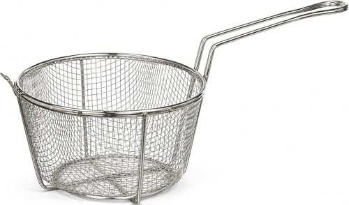 Heavy Duty Steel Round Wire Fry Basket, 8.5 Frying Basket Restaurant Take Away 330L mmx 215(Diameter) mm x 120H mm