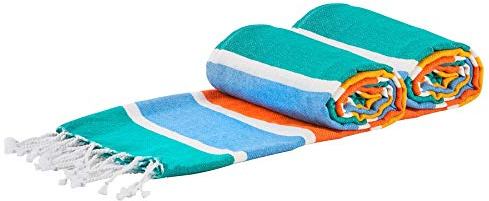 Nicola Spring Deluxe Cotton Turkish Bath Towels - Multi Stripe - 157 x 87cm - Pack of 2 - Lightweight Absorbent Large Adults Kids Drying Sheet Swimming Pool Towel for Beach, Bathroom, Gym, Shower