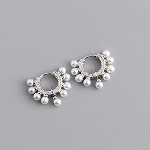 Ohrstecker Silber 925,Moderne Kreative Eingelegte Dicke Ringimitation Perle Einzigartige Mode Elegante Hypoallergene Klappbare Ohrringe Fine Circle Endless Loop Schmuck Für Dame Männer Mädchen He