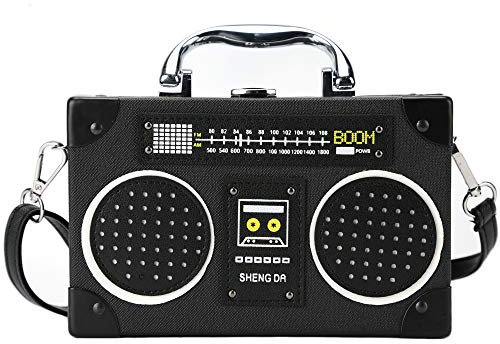 Ondeam Vintage Radio geformte Tasche, PU elegante Abend Crossbody Handtasche für Frauen schwarz mittel