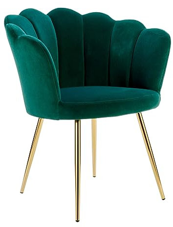 Home Source Velvet Scallop Shell Chair Wing Back Armchair Occasional Sofa, Green, Gold Legs