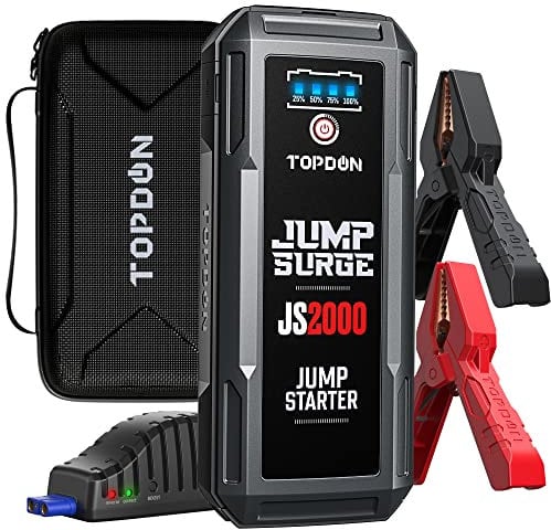 TOPDON JS2000 Car Battery Charger - 2000A Peak Jump Starter for Gas & Diesel Engines, 12V Portable Battery Booster with Jumper Cables and EVA Protection Case