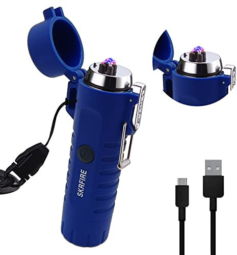 encendedore electrónicos a Prueba de Viento para Exteriores, Las Luces LED, encendedores USB Recargables, (Azul-1)