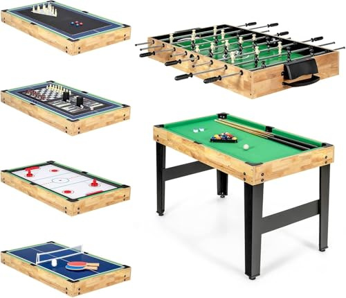 GYMAX Multi Game Table, 10 in 1 Combo Game Table w/Foosball Table, Hockey, Pool Table, Ping Pong, Shuffleboard, Bowling & 4 Board Games, Game Tables for Game Room, Home, Family