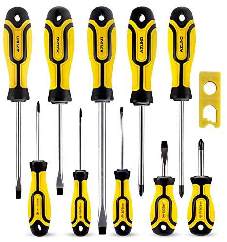 AZUNO 11-Piece Magnetic Screwdriver Set, Phillips & Flat Head Screwdrivers, Chrome Vanadium Steel, Ergonomic Non-Slip Handle for Home Repair & DIY