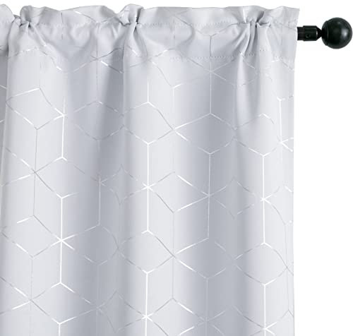 GIRASOLE HOME® Coppia Tende Oscuranti Termiche Morbide Fantasia Argentata 3D Tenda Isolante per Soggiorno Camera e Interni 2 Pannelli con Tasca (70x145cm, Bianco Ghiaccio)