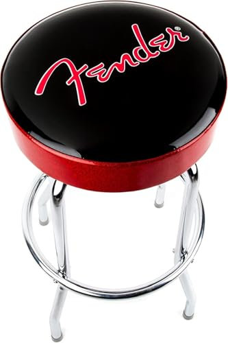 Fender Barhocker, Roter Glitzer Fender-Logo-Barhocker, Schaumstoff gepolstert, 30, Schwarz und Rot Glitzer