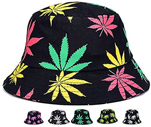HAPEE Fischerhut Marihuana Unisex | Sonne UV Cannabis Blatt Hüte faltbar, 02 Mehrfarbig, S/L