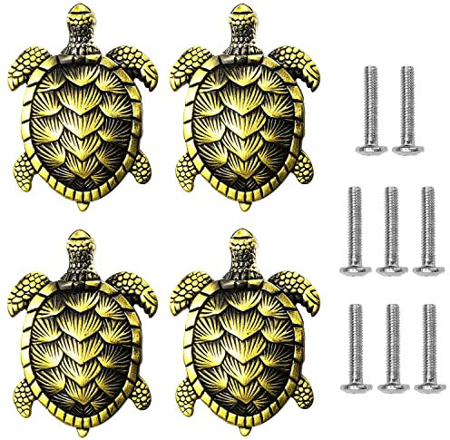 Powerful 4 Pcs Bronze Turtle Drawer Knobs, Vintage Cabinet Knobs Drawer Handles with 8 Pcs Screw, for Dresser, Cabinet, Wardrobe, Cupboard, Bathroom, Office (2.4×1.7)