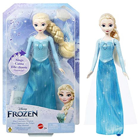 Disney Frozen ELSA Musikpuppe, die auf Knopfdruck singt, Spielzeug + 3 Jahre (Mattel HMG34) Spanische Sprache