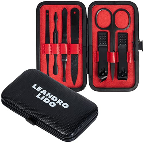 LEANDRO LIDO Perugia Maniküre Set für die tägliche Nagelpflege. 8-teilig und 19-teilig, inklusive gepolstertem Etui, optimal für zu Hause und unterwegs. (8 teiliges Set, rot)