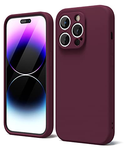 oakxco for iPhone 14 Pro Max Phone Case Liquid Silicone, Cute Thin Slim Soft Rubber TPU Plain Smooth Gel Cover for Women Girl, Matte Solid Protective & Shockproof, Burgundy Plum Wine