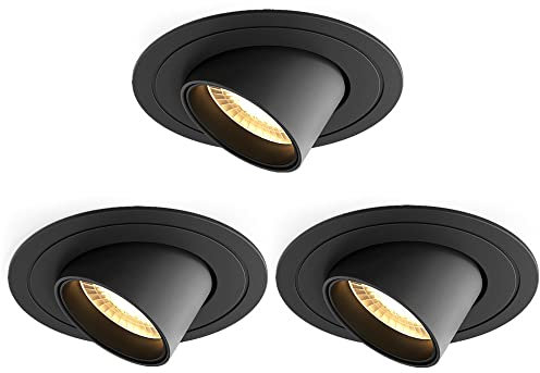 Martll LED Einbaustrahler, Einbauleuchten LED Ultra Flach 230V 7W Warmweiß CRI90 LED Spots Deckenstrahler Schwenkbar Einbaustrahler für Wohnzimmer, Badezimmer, Büro (Schwarz, 3er Set)