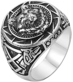 PikaLF Slawischer Wolfsring für Männer, Nordischer Wolfskopfring der nordischen Wikinger, Retro-Wolfs-Totemringe, Wolf-Siegelringe, Amulettring, Tierwolfschmuck für Männer Jungen (21.4)