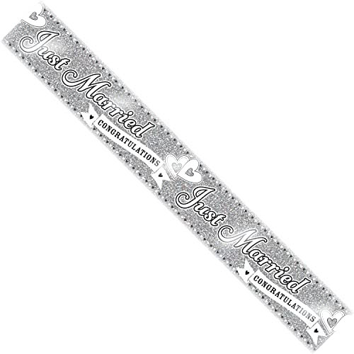 Just Married Wedding Day Silver Holographic Recyclable Birthday Party Banner