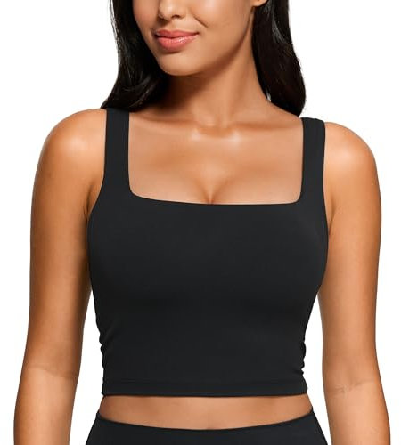 CRZ YOGA Damen Butterluxe Sport BH Gepolstert Ohne Bügel Crop Tops Atmungsaktive Yoga Tank Top Fitness Workout Sports Bra Schwarz 42