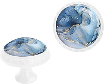 Elohiym 6 Pack White Drawer Knobs, Blue Cyan Marble with Golden Stains Cabinet Knobs and Pulls for Kitchen Cabinet Hardware