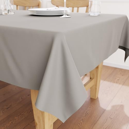 Encasa XO Tischdecke, Einfarbig, Baumwoll Canvas 140x140 cm | Hellgrau, Quadratisch | 4 Seater | 140x140 cm | Maschinenwaschbar | Strapazierfähig | Tischschutz