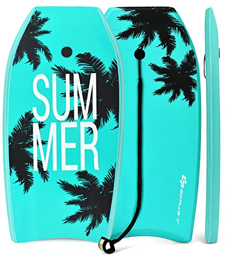 GYMAX 33''/37''/41'' Planche de Bodyboard, avec Sangle de Cheville Réglable, Fond Lisse, Queue en Forme de Croissant, Conception Upwarp, Planche de Surf pour Enfants et Adultes (Vert Palmier, 37”)