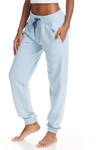 U.S. Polo Assn. Damen-Sweathose mit Taschen, French Terry-Loungehose, Blue Yonder Heather - Mit Taschen, Groß