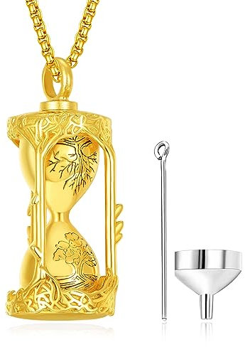 ADMETUS Gold Sanduhr Kette Sterling Silber Urnenketten für Asche Anhänger Halskette Urnen Kette für Asche Memorial Geschenke