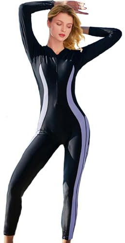 BEACHKINI Einteiliger Badeanzug mit Langen Ärmeln für Frauen Bedruckte Surfbekleidung Rash Guard Badeanzug Taucheranzug,Grau,EU48-50