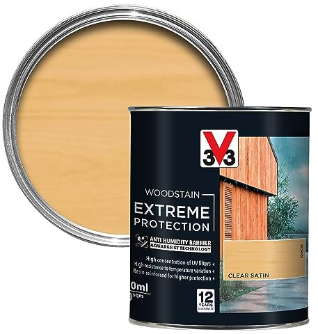 V33 Extreme Protection Woodstain - 12-Year Guarantee - Extreme Weather Protection - Anti-Humidity Barrier - Only 2 Coats - Clear 750ml