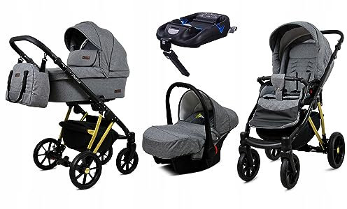 BabyLux® Kinderwagen Set 4 in 1 - Marlux Magnetic - incl. Babywanne, Buggy Sportsitz, Auto-Babyschale, ISOFIX-Basisstation - Autositz - Kinderwagenset - Kombikinderwagen mit Wickeltasche usw.