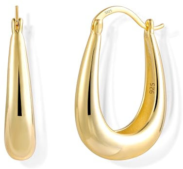 Gold Earrings Large Hoop for Women, Large Hoop Earrings Sterling Silver Large Chunky Hoop Earrings Hypoallergenic Gold Oval Teardrop Earrings Gold Chunky Earring Hoops for Women Girls