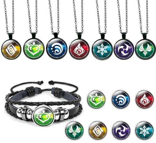 Ubephant Genshin Impact Halskette, 15Pcs Genshin Impact Armband | Merch Schmuck Spielelement Abzeichen Armband Halskette Geschenk
