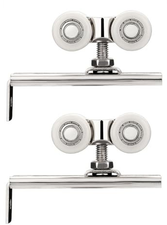 2Pcs Sliding Door Roller, 4 Wheels Wood Door Hanging Wheels Rail Track Pulley Sliding Door Fittings for Wardrobe Cabinet Bathroom Window