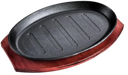 LOVIVER Steak Fry Plate Fajita Sizzling Pan Nonstick with Bamboo Tray BBQ Grilling Pan Teppanyaki Grill Pan for Restaurant Stovetops, 12inch