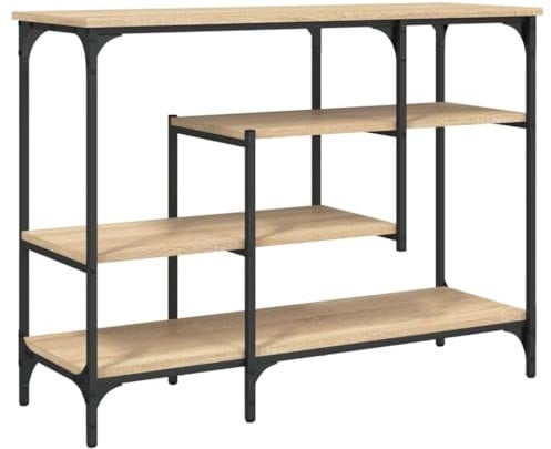 vidaXL Table Console avec Étagères, Bout de Canapé avec Pieds, Table d'Appoint avec Rangement, Meuble de Salon Entrée, Industriel, Chêne Sonoma