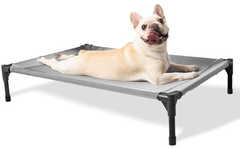 Mora Pets Hundeliege Outdoor Erhöhtes Hundebett Hunde Liege Draußen für Kleine Mittelgroße Grosse Hunde Bett im Garten und Indoor Haustierliege Camping 94.5 x 61 x 18 cm Grau