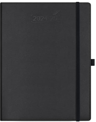 BEZEND 18-Monate Buchkalender 2024 2025 Terminplaner A4 PU-Leder Hardcover Kalender [Schwarz] Wochenkalender Juli 24-Dez 25 1 Woche 2 Seiten | Planer mit Stifthalter