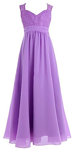 Vestito da principessa elegante da ragazza, senza maniche, in pizzo, ricamato, chiffon, abito lungo, per bambini piccoli/grandi, Lilla, 10 anni