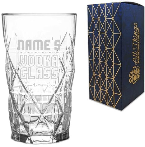 Personalised Engraved Novelty Vodka Keops Hiball Tumbler Glass with 'Name's Vodka Glass' Design, Customise with Any Name for Any Occasion, Gift Box Included, Laser Engraved