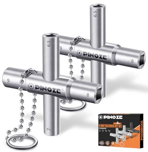 Pinoze Sillcock 4-Wege-Wasserschlüssel, 6.5/7/8/9 mm, 2er-Pack Stahl-Multifunktionsschlüssel mit Schlüsselanhänger für Sillcocks, Armaturen, Ventile, Zapfen