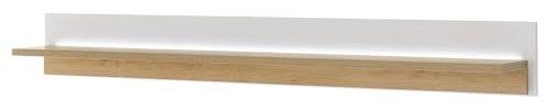 Lomadox Regal Wandregal Wandboard 200 cm, weiß mit Eiche inkl LED Beleuchtung