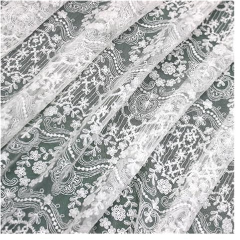 Bestickter Stoff Netzstoff, 1 Yard, 135 cm, 53 Zoll breit, beige, schwarz, elfenbeinfarben, Gaze, Tüll, vollständig aus Baumwolle, bestickte Spitze, Stoff, Kleid, Hemd, Nähmaterial Bestickter Baumwoll