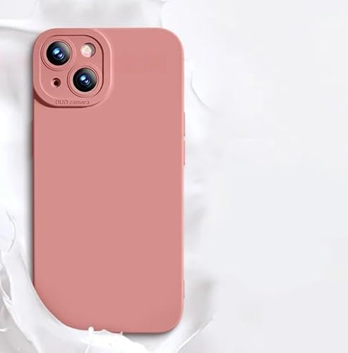 For Apple iPhone 14 Luxury Shockproof Liquid Silicone Case Lens Bumper Cases Soft Protection Back Cover For iphone 14 (Pink)