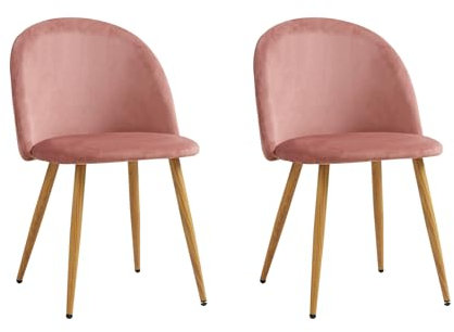 DEYARNA HOME 2er Set Samt Esszimmerstühle, Gepolsterter Esszimmerstuhl mit Metallbeinen, Mid Century Stühle für Esszimmer, Küche, Wohnzimmer (Rosa)
