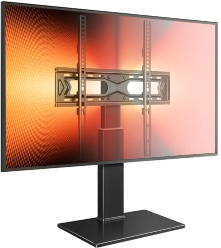 WKWKER Universal Table Top TV Stand for 27-65inch LED LCD TV Universal TV Stand with 30 Degree Swivel Mount with Tempered Glass Base Max VESA 400x400mm